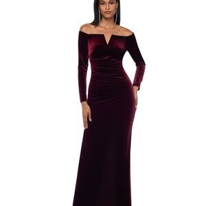 Xscape Burgundy Velvet Long Sleeve Dress